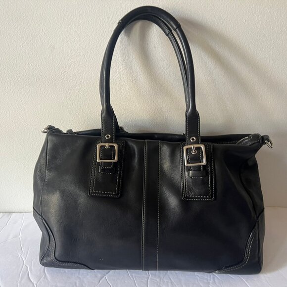 Y2K COACH VINTAGE HAMPTON LEATHER SATCHEL BLACK - Picture 7 of 10